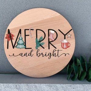 BOHO Merry And Bright 12" Round Sign